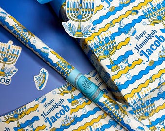 Personalized Hanukkah Wrapping Paper | Custom Name Star of David Gift Wrap