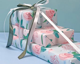 Custom Wedding Gift Wrap for Couples | Personalized Elegant Bouquet Wrapping Paper for Anniversaries