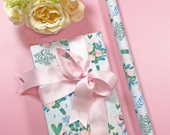 Petals & Promises Personalized Wrapping Paper | Romantic Engagement Gift Wrap with Custom Name