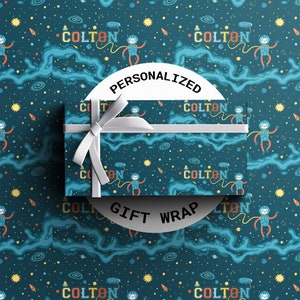 Personalized Space Theme Wrapping Paper | Unique Gift Wrap for Kids | Custom Name on Gifts | Astronaut Birthday Party | Rocket Gifts for Boy