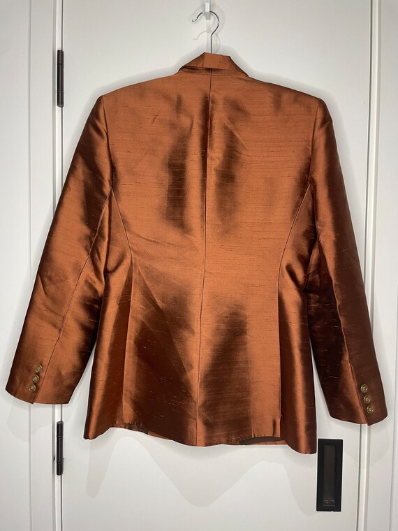 Stunning 90s Oscar de la Renta silk copper blazer - image 6