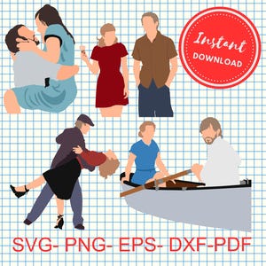 Puede incluir: Una descarga digital de 10 archivos SVG, PNG, EPS, DXF y PDF con ilustraciones de parejas en varias poses. Las ilustraciones son de estilo de dibujos animados y presentan una variedad de colores, incluyendo rojo, azul, verde y marrón.