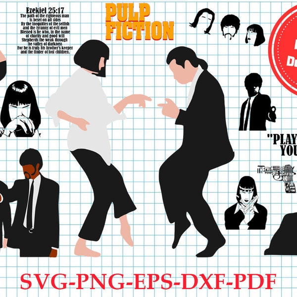 Bundle Pulp Fiction svg png cricut cut files Tarantino Vincent Vega Samuel Jackson John Travolta