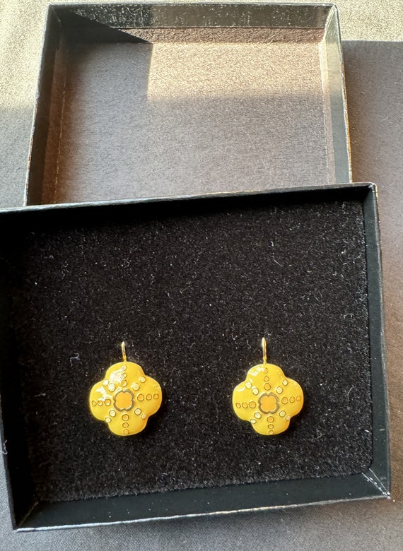 Vintage Joan Rivers Yellow Enamel Pierced Earrings