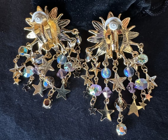 Vintage Kirks Folly clip earrings, sun with star … - image 3