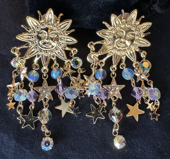 Vintage Kirks Folly clip earrings, sun with star … - image 1