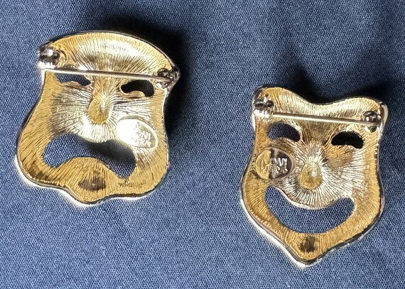 Joan Rivers Gold Tone Comedy & Tragedy Masks Pins - image 3