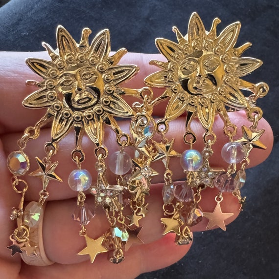 Vintage Kirks Folly clip earrings, sun with star … - image 2