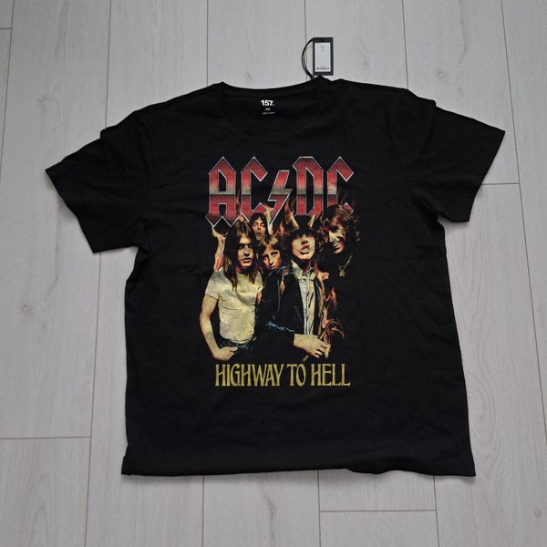 Ac/Dc Highway To Hell - T-shirt - Size: S-4XL Vintage Style Bootleg Design Black Crewneck Cotton Graphic Tee