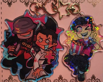 Scout TF2 , Medic / Soldier TF2 sparkly acrylic SM /epoxy S keychain 3.5