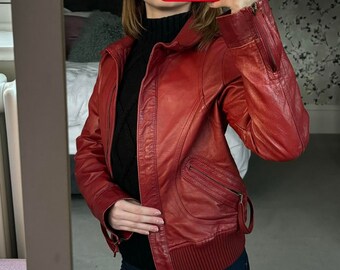 Red Leather Jacket | Leather Jackets Women  | Ladies Oversize Leather Jacket | Red Genuine Leather Jacket For Womens | Handmade Clothing
