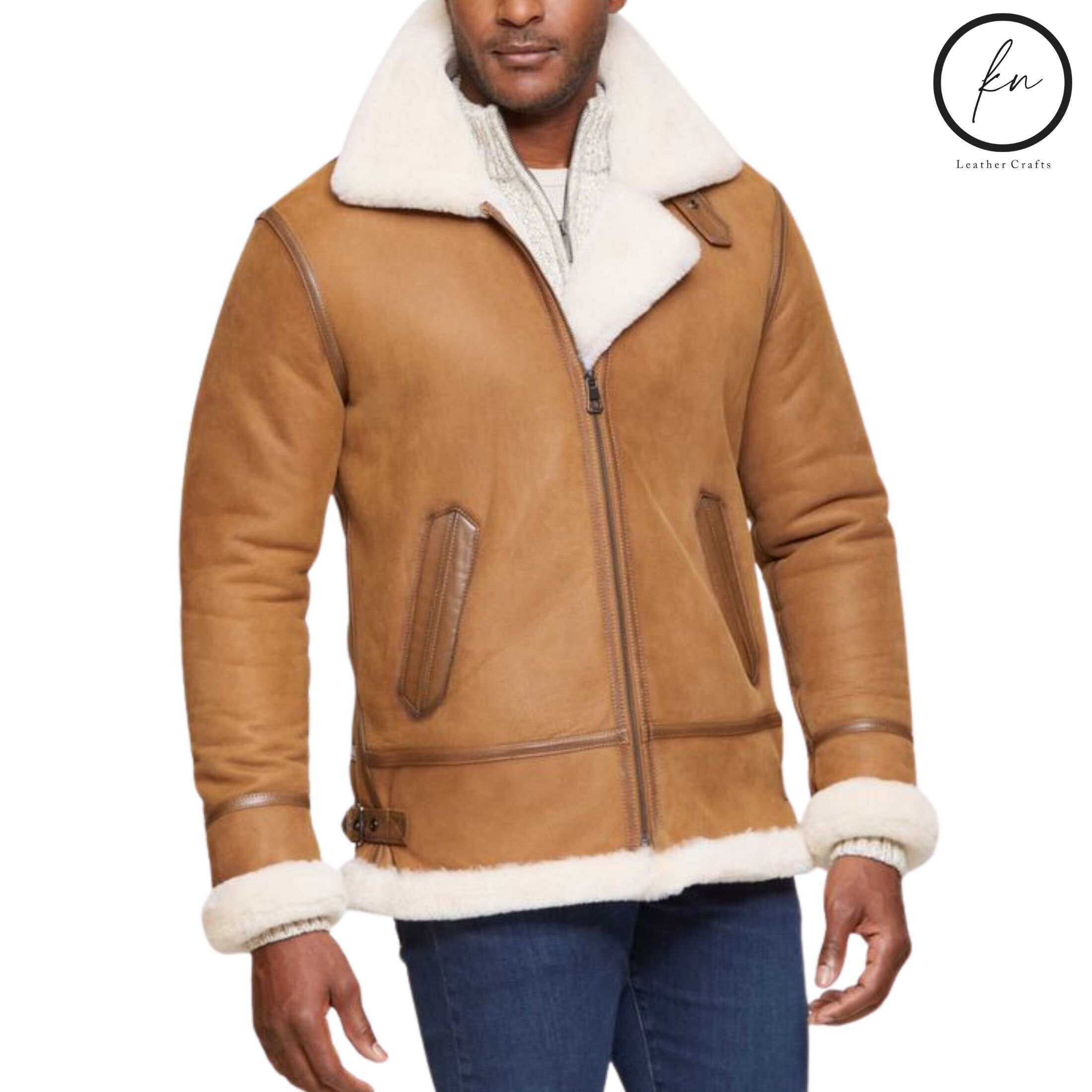 Mens tan shop shearling jacket