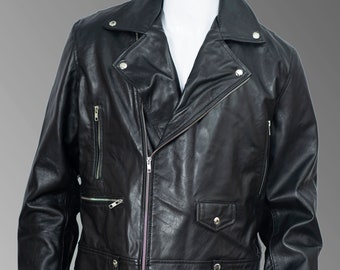 Echte Vintage Style Motorrad Distressed Black Biker Lederjacke für Herren | Beunruhigt Schwarz | Rub-Off Jacke | Valentinstag Geschenk für Sohn