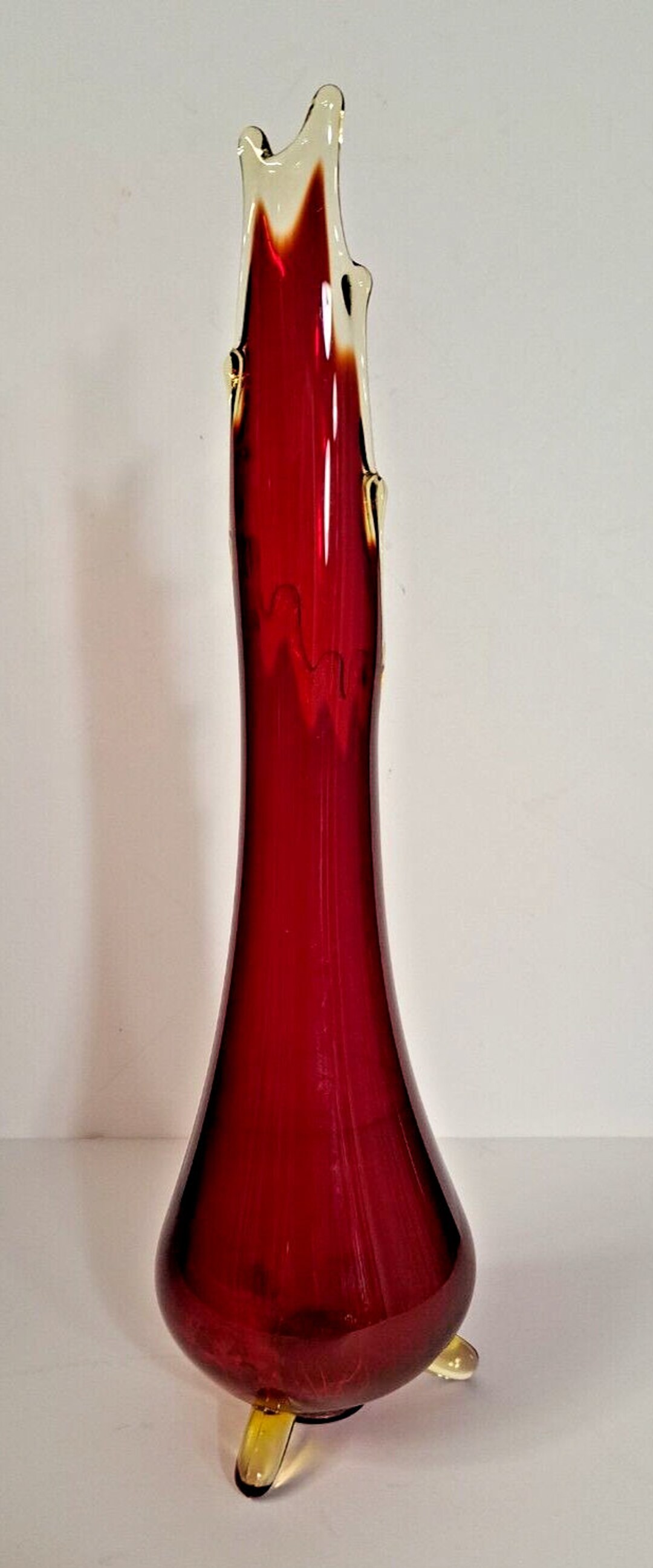 LE Smith Swung Ruby Glass Vase With Diamond Cut Base Etsy