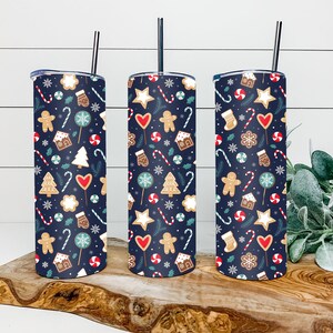 Christmas Cookie Collage Blue  20oz Tumbler Wrap Christmas Candy Cane Gingerbread