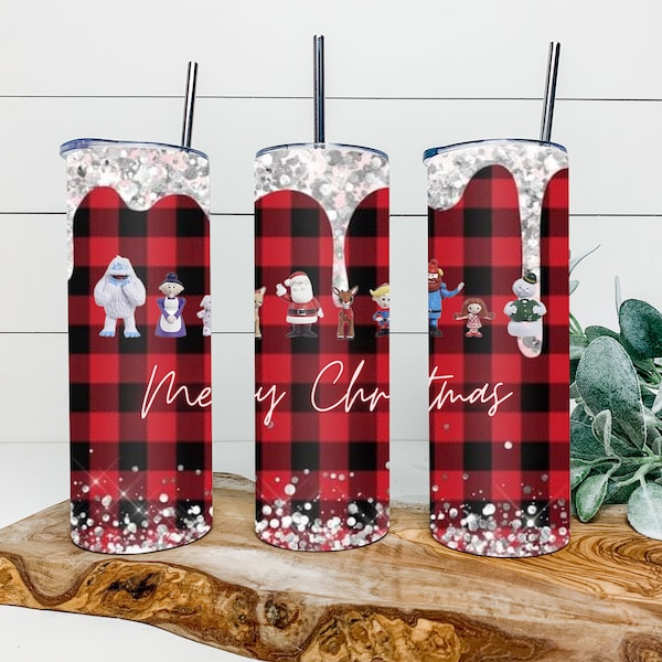 Rudolph Christmas Plaid Reindeer Snowman Tree  20oz Tumbler Wrap Christmas Yukon Cornelius