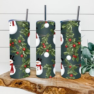 Snowman Garland Holly  20oz Tumbler Wrap Christmas