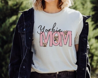 Yorkie Mom Unisex Jersey Short Sleeve Tee, Dog Mom T-shirt, Yorkshire Terrier Tee T-shirt, Cute baby Yorkie Mom shirt, flower yorkie mom tee