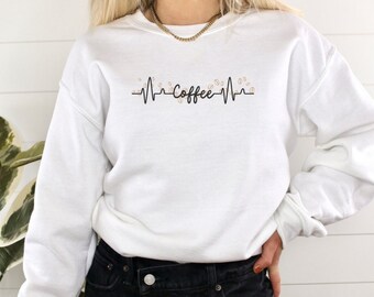 Coffee Heartbeat Sweatshirt, coffee because, coffee gift, coffee love, coffee shirt, coffee t shirt, drink the coffee, first coffee shirts