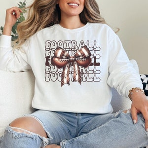 Football Bow Comfort Colors® Adult Crewneck Sweatshirt, Coquette Football Shirt Gift, Football Mom, Game Day Fall Football Season Apparel