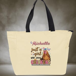 Sac fourre-tout à fermeture éclair personnalisé Chicken Port Authority®, cadeau pour une fille qui aime les poulets, fourre-tout personnalisé à motif de poulet amusant, cartable personnalisé