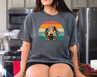 Sunset Dachshund Unisex T-shirt, Doxie Apparel, Dachshund Style Mama Gift Shirt, Wiener Dog Tee, Dog Sunset Graphic Shirt for Dach Lover Top