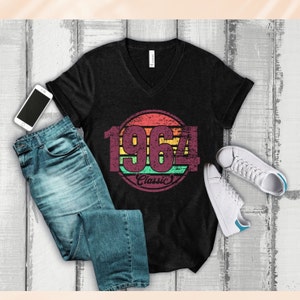 1964 Classic Unisex V-Neck Tee Bella Canvas 3005, 60th Birthday Shirt, 60 Shirt, 60 birthday gift, retro vintage 1964 T shirt, 1984 Birthday