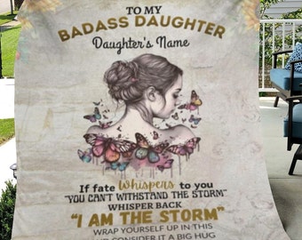 Personalized To My Badass Daughter Cozy Plush Fleece Blanket, Customize with Daughter's Name and From Mom or Mom & Dad or Dad Fleece Throw
