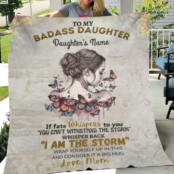 Personalized To My Badass Daughter Cozy Plush Fleece Blanket, Customize with Daughter's Name and From Mom or Mom & Dad or Dad Fleece Throw