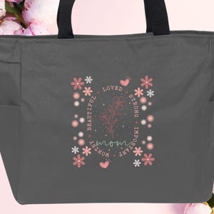 Floral Mom Port Authority® Zippered Tote, Beautiful Loved Strong Important Worthy Mom Bag, Inspirational Mother&#39;s Day Encouraging Mom Gift