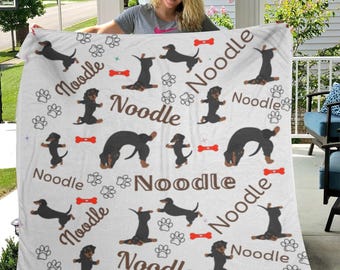 Custom Dachshund Name Blanket fleece and sherpa, Dachshund Yoga Name Blanket Throw, Personalized Pet Name Blanket Gift, Customizable Throw