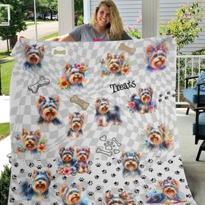 Yorkie Fun Cute Cartoon Whimsical Blanket Soft Cozy Plush Fleece, Sherpa and Black Sherpa, Gift for Yorkshire Terrier Dog Lovers Home Accent