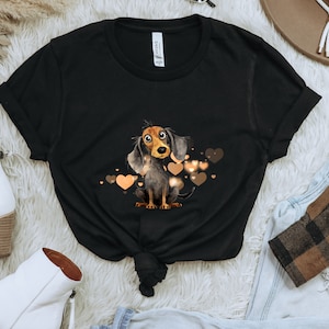 Golden Love Dachshund Unisex Jersey Short Sleeve Tee, Doxie Mom Apparel, Dachshund Graphic Gift T-shirt, Wiener Dog Shirt, Doxie Mama Top