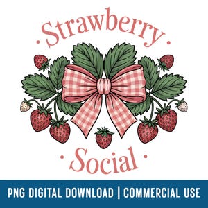 Png social fraise, conception de t-shirt fraise coquette vichy, png rétro fraise d'été, sublimation de festival de fraise de noeud de damier