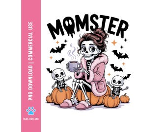 Momster Halloween PNG: Spooky Skeleton Mom Sublimation Clipart (Digital Download)
