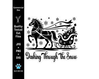 Winter Pferd und Schlitten Weihnachtsszene: SVG, PNG, JPG Clipart Bundle (Digitaler Download)