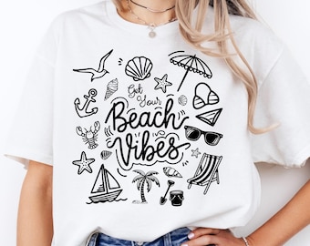 Doodle Beach Vibes PNG 3 Color Bundle: Hand-Drawn Seaside Design (Digital Download)