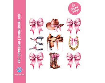 Western Coquette PNG: Cowgirl Stiefel, Hut und Bögen Sublimation (Digitaler Download)