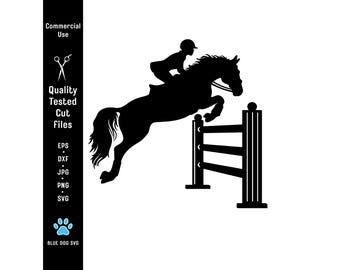 Horse Jumping Fence SVG, Equestrian SVG Horse and Rider, Horse Silhouette, Show Jumper SVG, Hunter Horse jpg, png, eps, dxf Digital Download