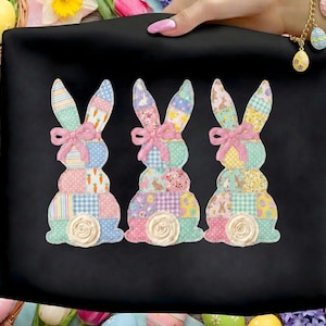 Patchwork Easter Bunny PNG, Faux Quilt Rabbit, DTF & Sublimation (Digital Download)