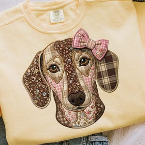 Patchwork Dachshund PNG | Faux Quilted Applique Doxie Design | Patchwork Dog PNG Sublimation & DTF (Digital Download)