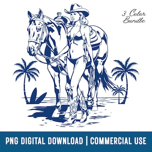 Bikini Cowgirl Png, Cowgirl Summer Png, Seaside Cowgirl Png, Coastal Cowgirl, Beach Cowgirl and Horse Png, Digital Download for Sublimation
