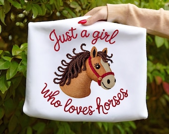 Juste une fille qui aime les chevaux PNG | Faux crochet loquet cheval design pour sublimation | Faux crochet look cheval Clipart Digital Download