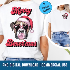 Boxer Dog Christmas PNG Bundle: Santa Hat, Sunglasses, Bubblegum For Sublimation (Digital Download)
