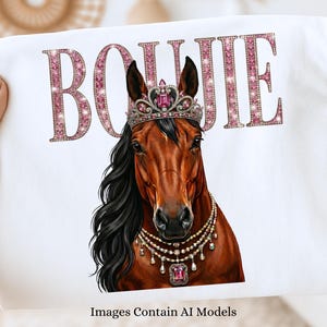 Boujie Horse PNG, Boujee Jeweled Crown, Diamond Necklace Sublimation Design, Spoiled Princess Equestrian Clipart (Digital Download)