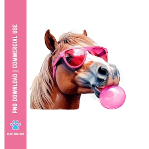 Funny Horse Blowing Bubble Gum PNG: Sunglasses Pony Clipart (Digital Download)
