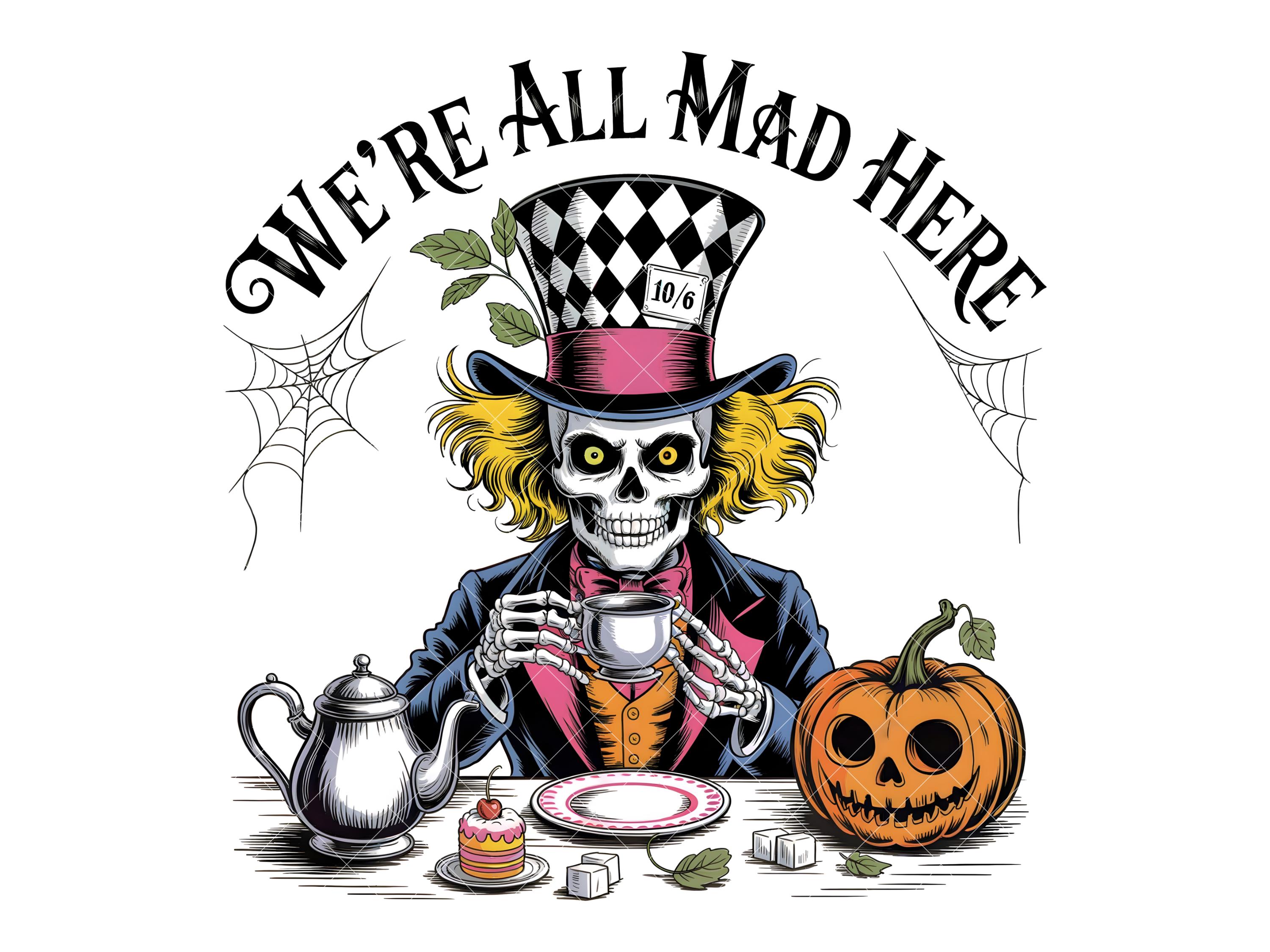 Mad Hatter Skeleton PNG: Wonderland Spooky Halloween Tea Party