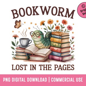 Bookish Png, Bookworm png, Bookworm Reading Png, Book Clip Art, Reading Png, Teacher Png, Funny Book Lover T-shirt Design for Sublimation