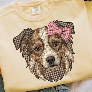 Patchwork Australian Shepherd PNG | Faux Quilted Applique Shepherd Design | Patchwork Dog PNG Sublimation & DTF (Digital Download)