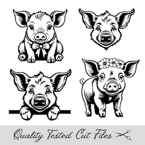 Pig Svg, Eps, Dxf, Png, and Jpg Bundle Digital Download, Baby Pig Face Svg, Cricut Cut Files, Pig Silhouette Vectors, Laser Engraving Files